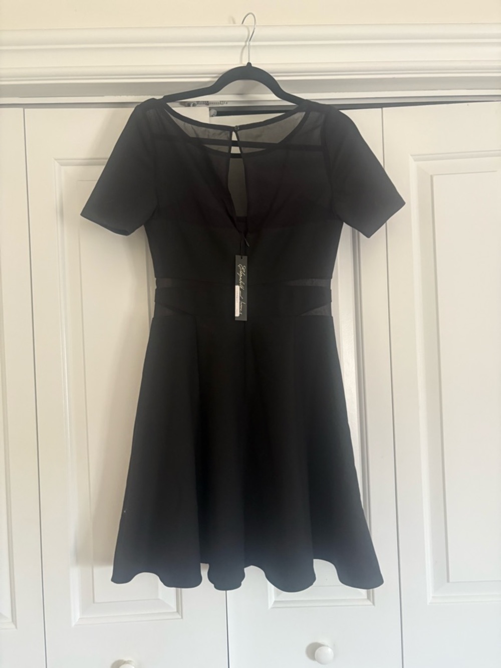 NWT Elizabeth and James Black Fit-and-Flare Mini Dress with Sheer Insets